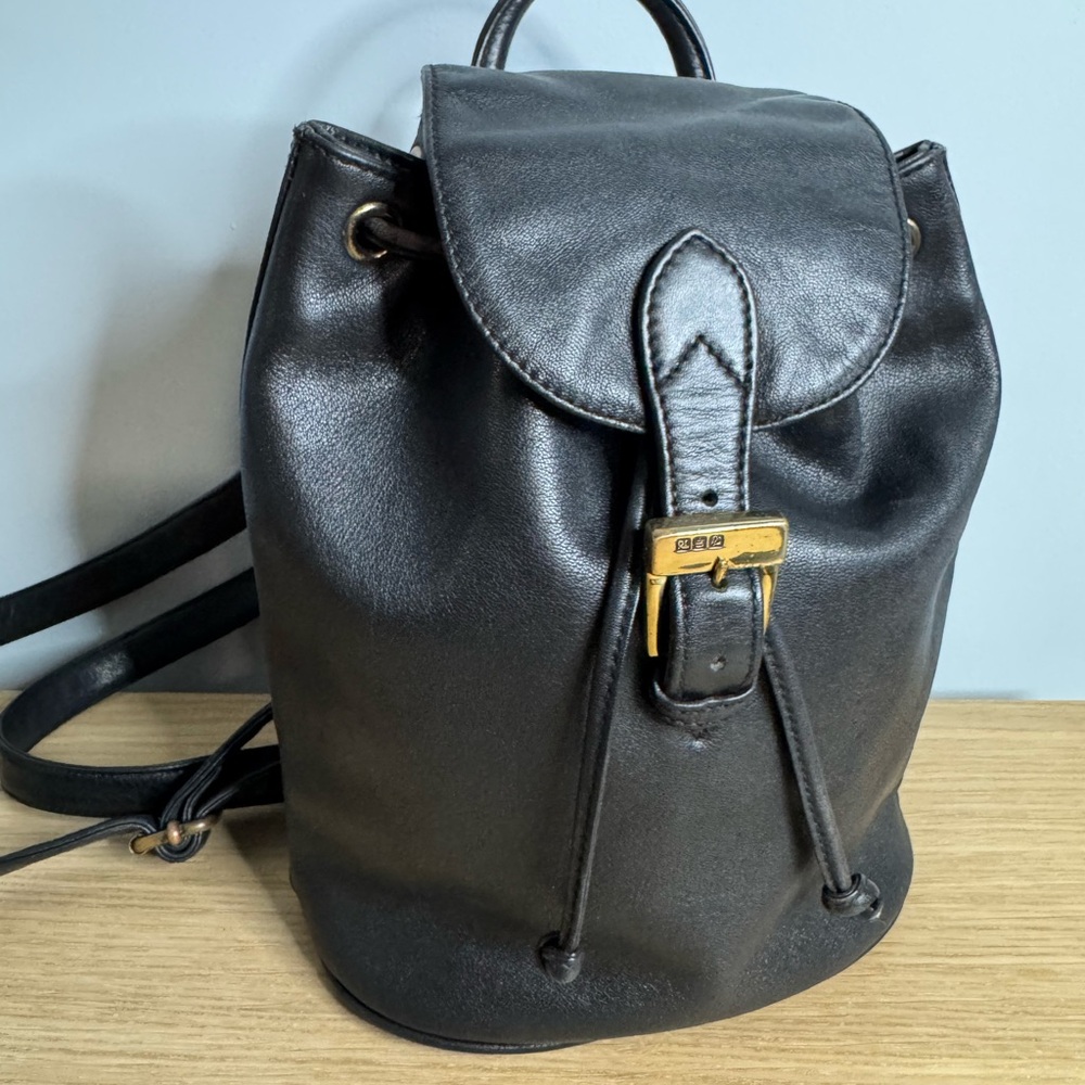 Ralph Lauren Black Leather Drawstring Backpack - Picture 14 of 14